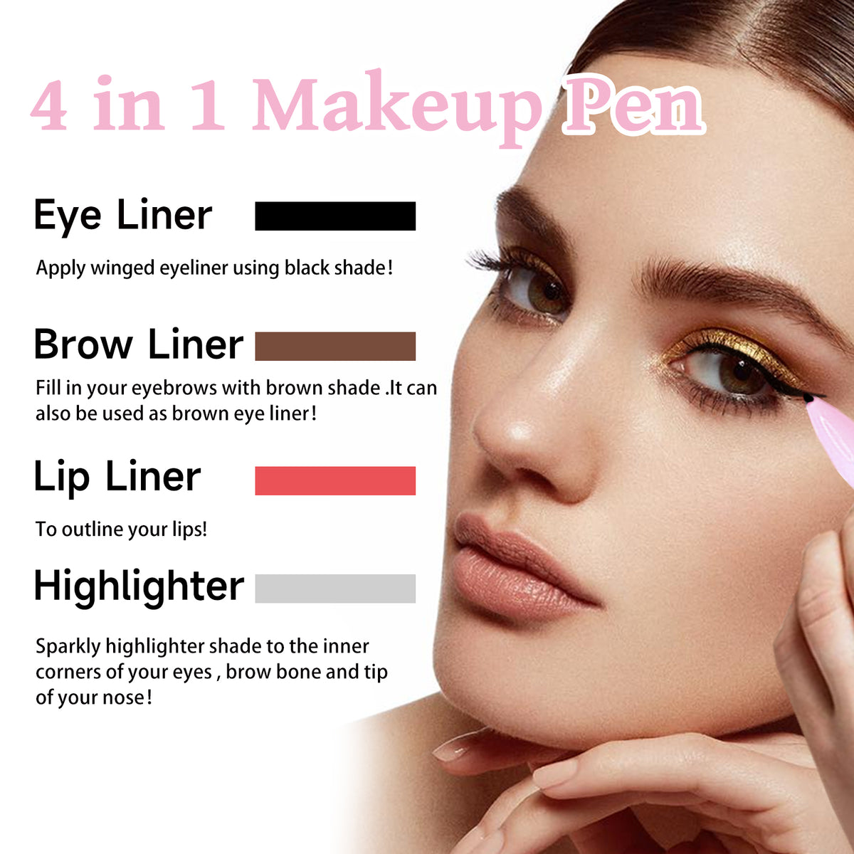 4 In 1 Makeup Pen, Eyeliner, Eyebrow . Lip Liner, Highlight